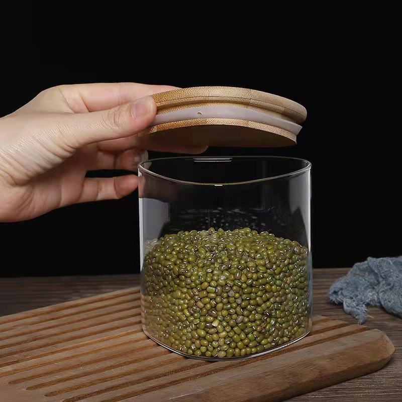 Vas de depozitare triunghiular din sticlă borosilicată, 501–800 ml, compatibil cu microunde, pentru cereale, ceai și bomboane