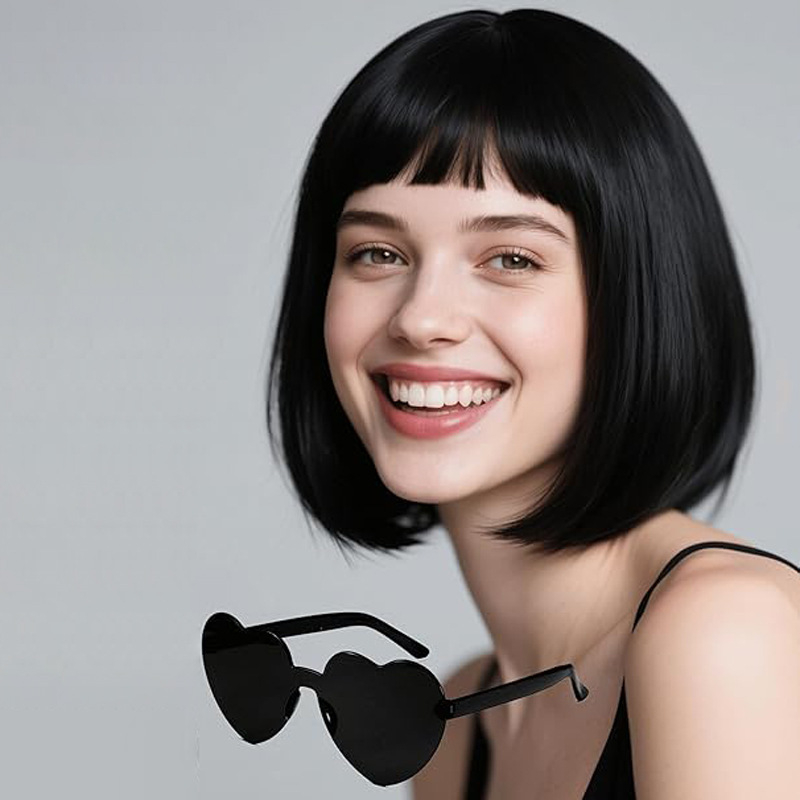 Perucă bob scurt pentru purtare zilnică, cu breton, model 4500, fibre termoresistente, construcție cu mecanism, potrivită pentru doamne, conturarea feței