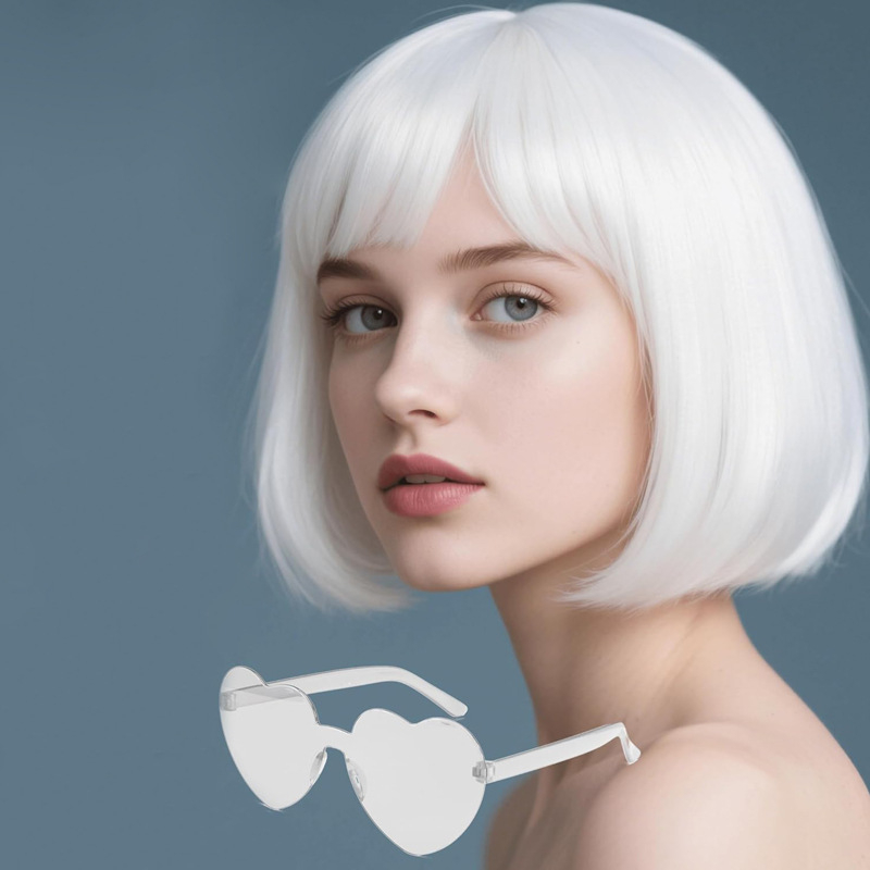 Perucă bob scurt pentru purtare zilnică, cu breton, model 4500, fibre termoresistente, construcție cu mecanism, potrivită pentru doamne, conturarea feței