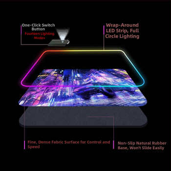 RGB svetlá stolová podložka s opierkou zápästia, guma+textil, tepelné prenosy tlač, tlač loga dostupná