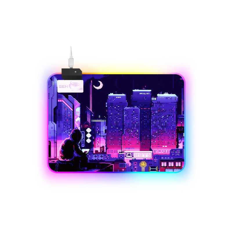 RGB светяща подложка за бюро с опора за китката, гума+плат, термичен трансфер, печат на лого наличен