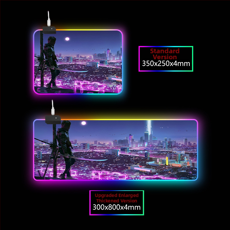 RGB svetlá stolová podložka s opierkou zápästia, guma+textil, tepelné prenosy tlač, tlač loga dostupná