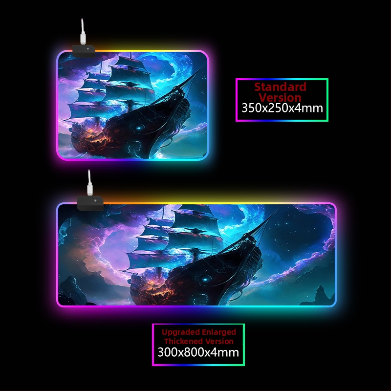 RGB svetlá stolová podložka s opierkou zápästia, guma+textil, tepelné prenosy tlač, tlač loga dostupná