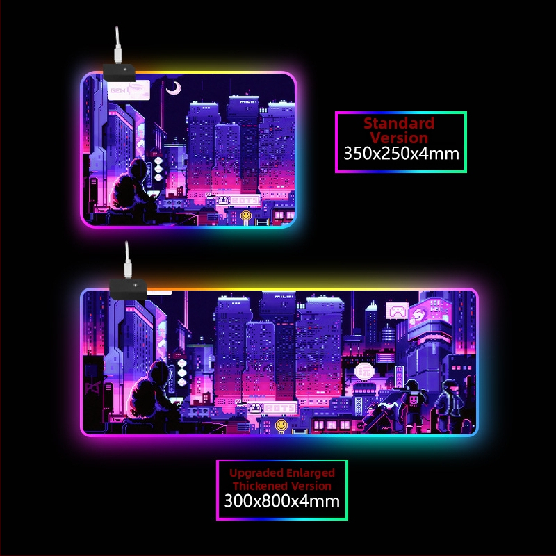 RGB svetlá stolová podložka s opierkou zápästia, guma+textil, tepelné prenosy tlač, tlač loga dostupná