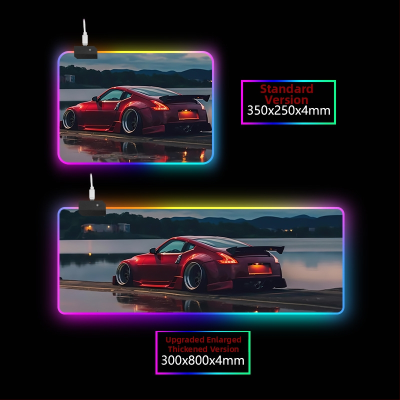 RGB svetlá stolová podložka s opierkou zápästia, guma+textil, tepelné prenosy tlač, tlač loga dostupná