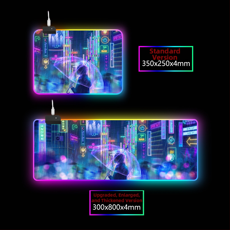 RGB svetlá stolová podložka s opierkou zápästia, guma+textil, tepelné prenosy tlač, tlač loga dostupná