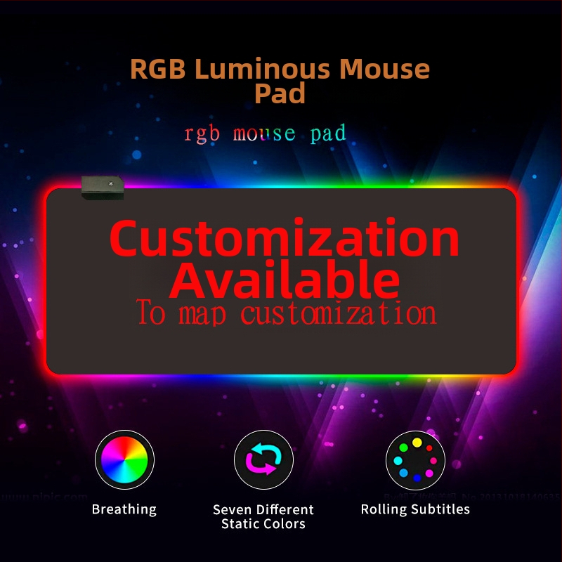 RGB svetlá stolová podložka s opierkou zápästia, guma+textil, tepelné prenosy tlač, tlač loga dostupná