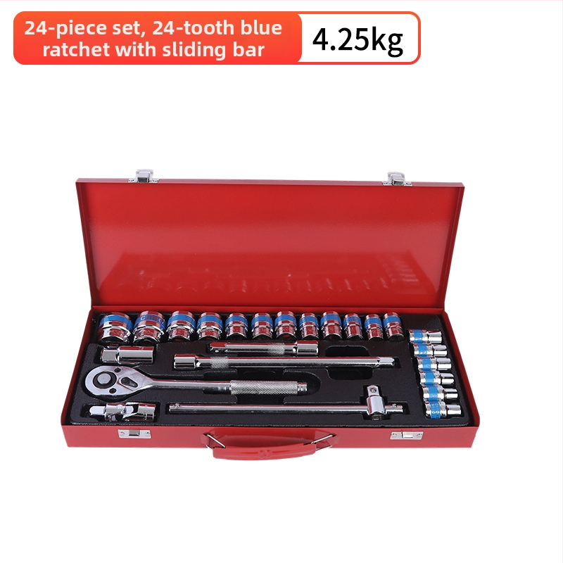 24-djelni set alata za auto popravke od krom-vanadijske čelika, marke Saint qin; kutija alata; pogodna za kućno održavanje, popravke automobila, motocikla i bicikla; namijenjeno mehaničkim popravcima.