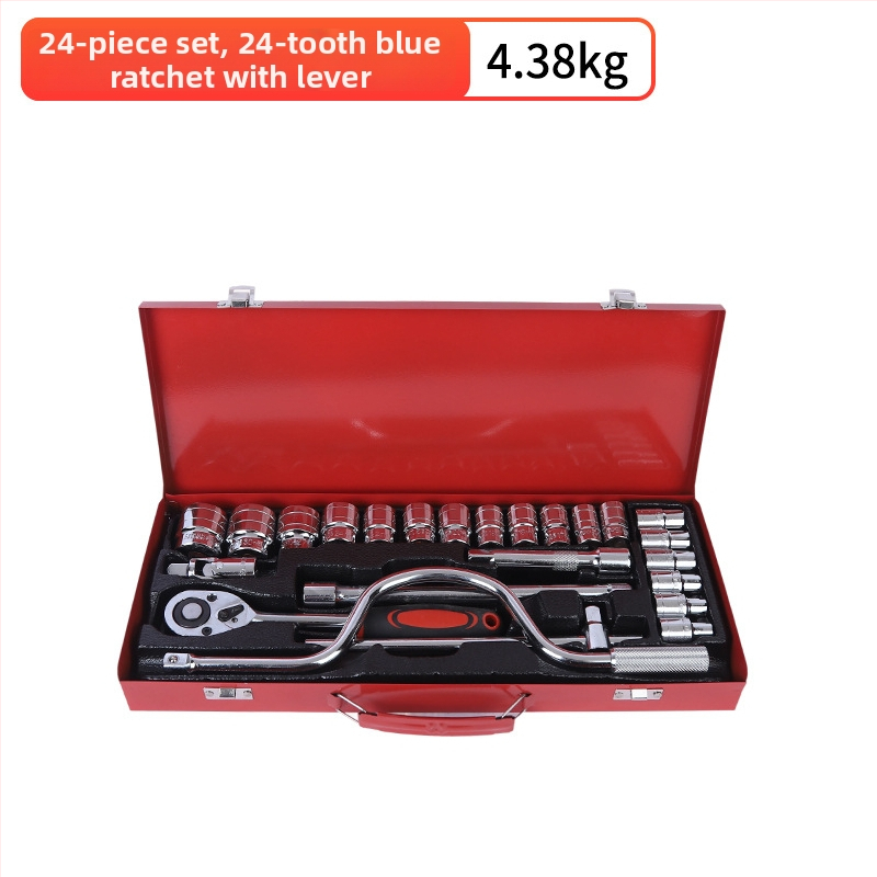 24-djelni set alata za auto popravke od krom-vanadijske čelika, marke Saint qin; kutija alata; pogodna za kućno održavanje, popravke automobila, motocikla i bicikla; namijenjeno mehaničkim popravcima.