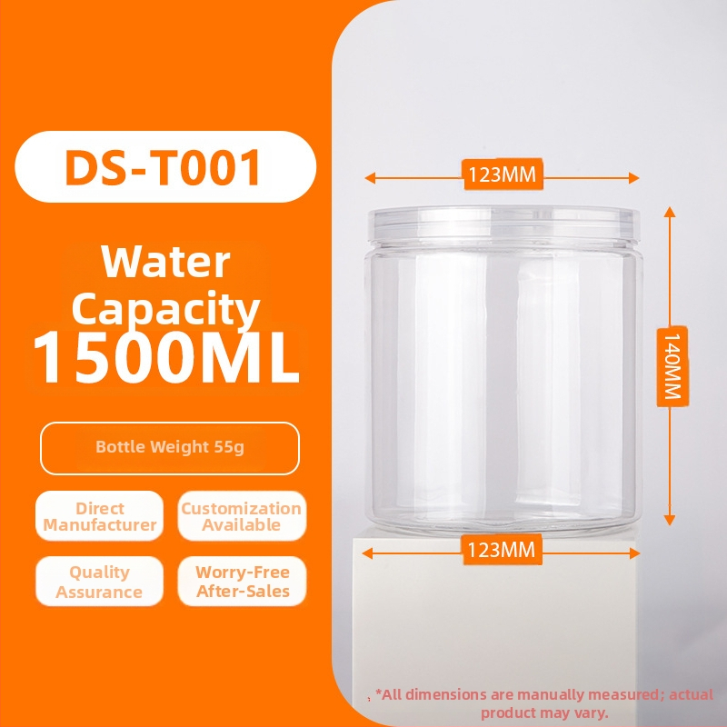 PET plastična staklenka s širokim otvorom, serija navojnog poklopca, kapacitet 1500/2000/2300 ml, PP poklopac, pakiranje u vrećici