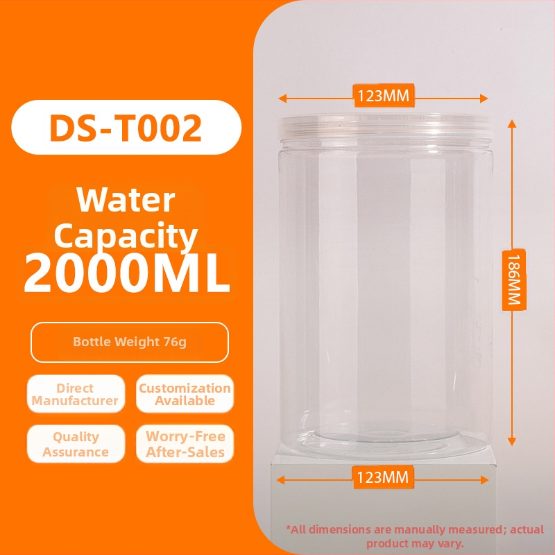 PET plastična staklenka s širokim otvorom, serija navojnog poklopca, kapacitet 1500/2000/2300 ml, PP poklopac, pakiranje u vrećici