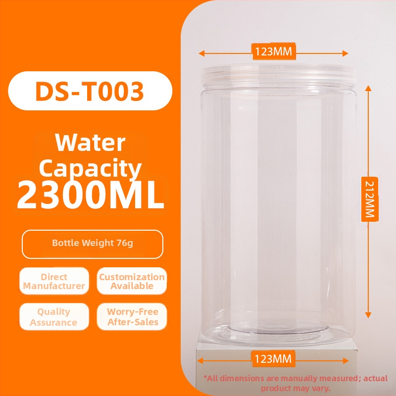 PET plastična staklenka s širokim otvorom, serija navojnog poklopca, kapacitet 1500/2000/2300 ml, PP poklopac, pakiranje u vrećici