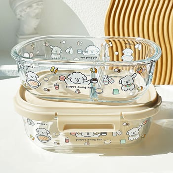 Κουτί γευμάτων από θερμοανθεκτικό γυαλί, ορθογώνιο σχήμα, συμβατό με φούρνο μικροκυμάτων, διαχωριστικά και σφράγιση, χωρητικότητα 800–1000 ml