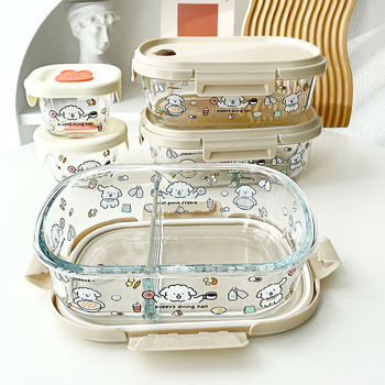 Κουτί γευμάτων από θερμοανθεκτικό γυαλί, ορθογώνιο σχήμα, συμβατό με φούρνο μικροκυμάτων, διαχωριστικά και σφράγιση, χωρητικότητα 800–1000 ml