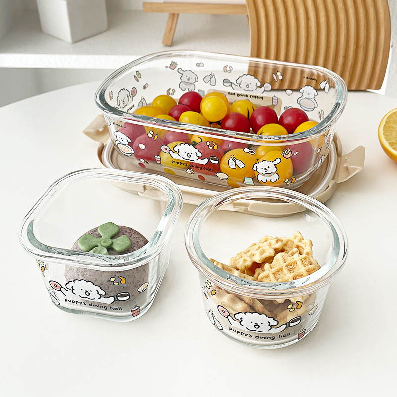 Κουτί γευμάτων από θερμοανθεκτικό γυαλί, ορθογώνιο σχήμα, συμβατό με φούρνο μικροκυμάτων, διαχωριστικά και σφράγιση, χωρητικότητα 800–1000 ml