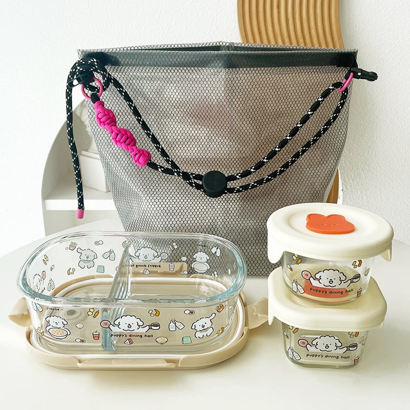 Κουτί γευμάτων από θερμοανθεκτικό γυαλί, ορθογώνιο σχήμα, συμβατό με φούρνο μικροκυμάτων, διαχωριστικά και σφράγιση, χωρητικότητα 800–1000 ml