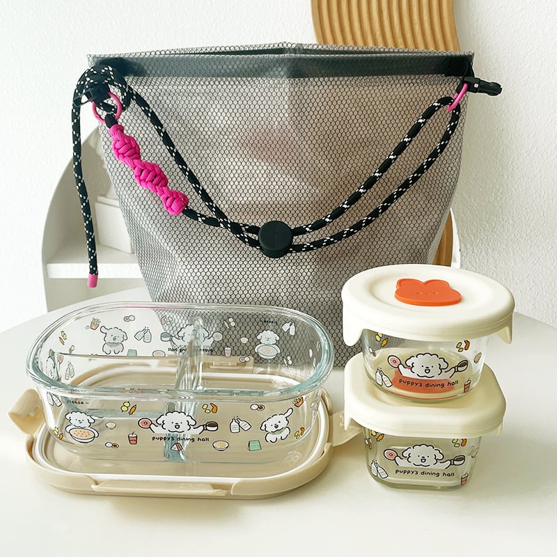 Κουτί γευμάτων από θερμοανθεκτικό γυαλί, ορθογώνιο σχήμα, συμβατό με φούρνο μικροκυμάτων, διαχωριστικά και σφράγιση, χωρητικότητα 800–1000 ml