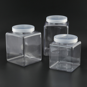 Štvorcová plastová fľaša na skladovanie so širokým hrdlom a skrutkovacím uzáverom, PP/PET, prispôsobiteľná kapacita