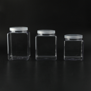 Štvorcová plastová fľaša na skladovanie so širokým hrdlom a skrutkovacím uzáverom, PP/PET, prispôsobiteľná kapacita