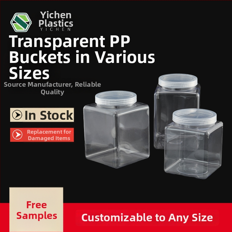 Štvorcová plastová fľaša na skladovanie so širokým hrdlom a skrutkovacím uzáverom, PP/PET, prispôsobiteľná kapacita