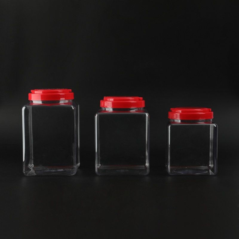 Štvorcová plastová fľaša na skladovanie so širokým hrdlom a skrutkovacím uzáverom, PP/PET, prispôsobiteľná kapacita