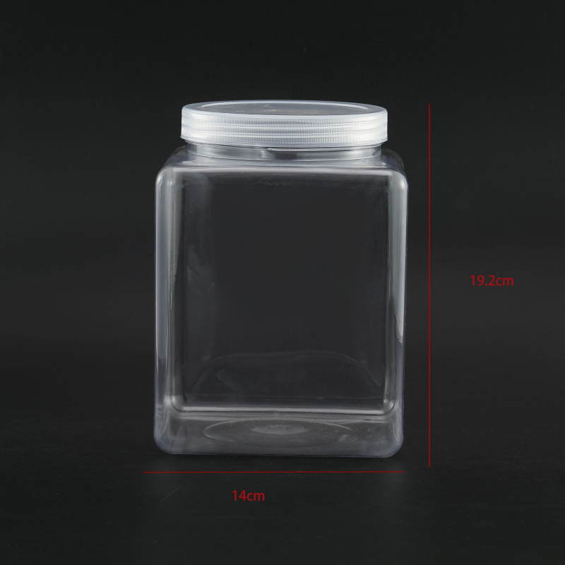 Štvorcová plastová fľaša na skladovanie so širokým hrdlom a skrutkovacím uzáverom, PP/PET, prispôsobiteľná kapacita