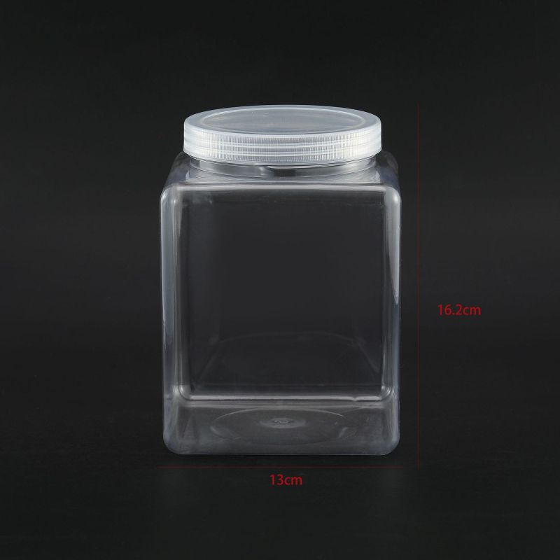 Štvorcová plastová fľaša na skladovanie so širokým hrdlom a skrutkovacím uzáverom, PP/PET, prispôsobiteľná kapacita