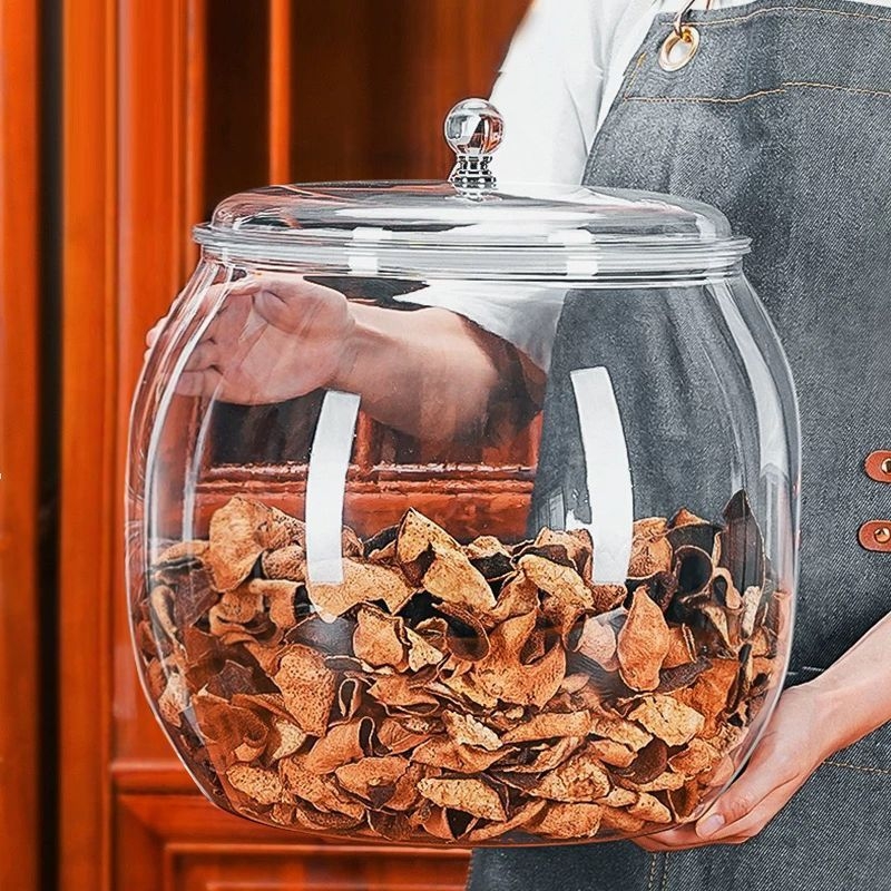 Контейнер за съхранение на чай и сушена портокалова кора, пластмасов с уплътнение, хранителен клас, прозрачен PET, с капак, капацитети 6 л, 11 л и 18 л