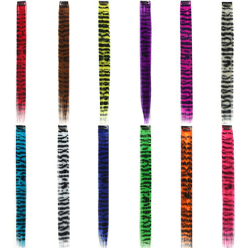 Klip-on set za produženje kose s leopard uzorkom, za žene, 12 komada, ravne, visoko temperaturna svila, mehanička obrada.