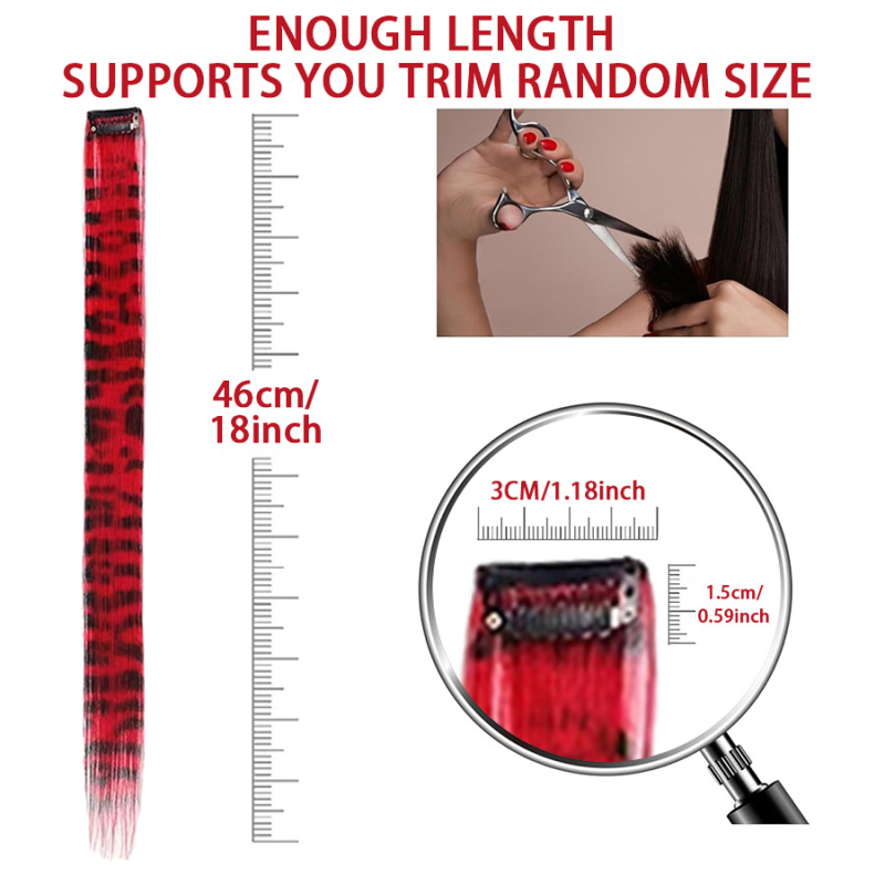 Klip-on set za produženje kose s leopard uzorkom, za žene, 12 komada, ravne, visoko temperaturna svila, mehanička obrada.