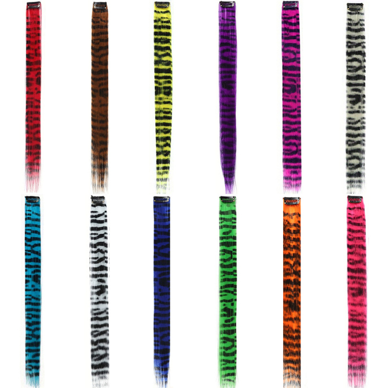 Klip-on set za produženje kose s leopard uzorkom, za žene, 12 komada, ravne, visoko temperaturna svila, mehanička obrada.