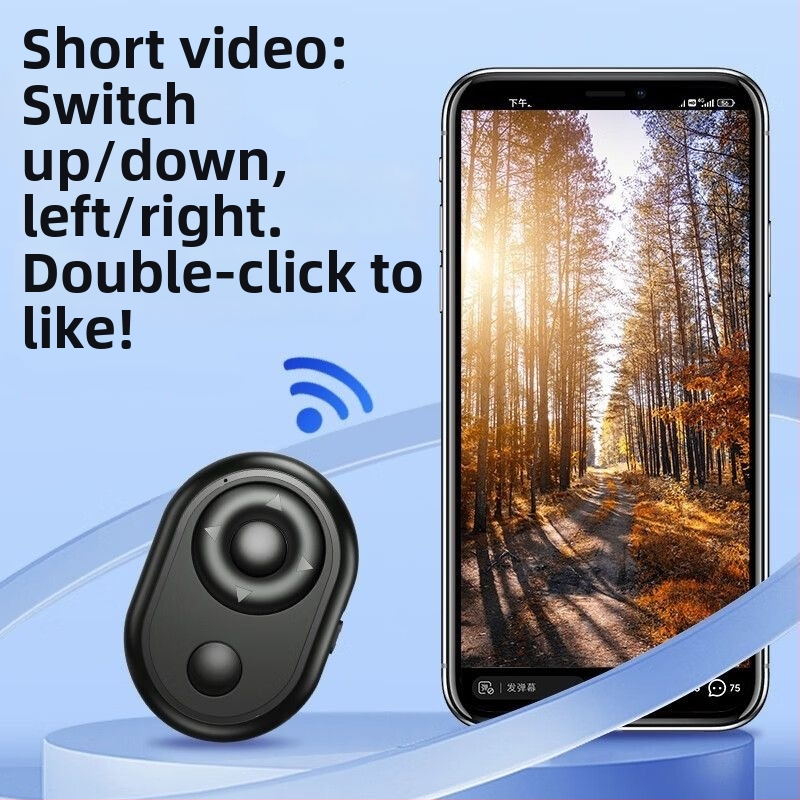 Prenosný Bluetooth diaľkový ovládač pre smartfón so selfie režimom, ovládanie uzávierky, posúvanie videí a funkcia Like