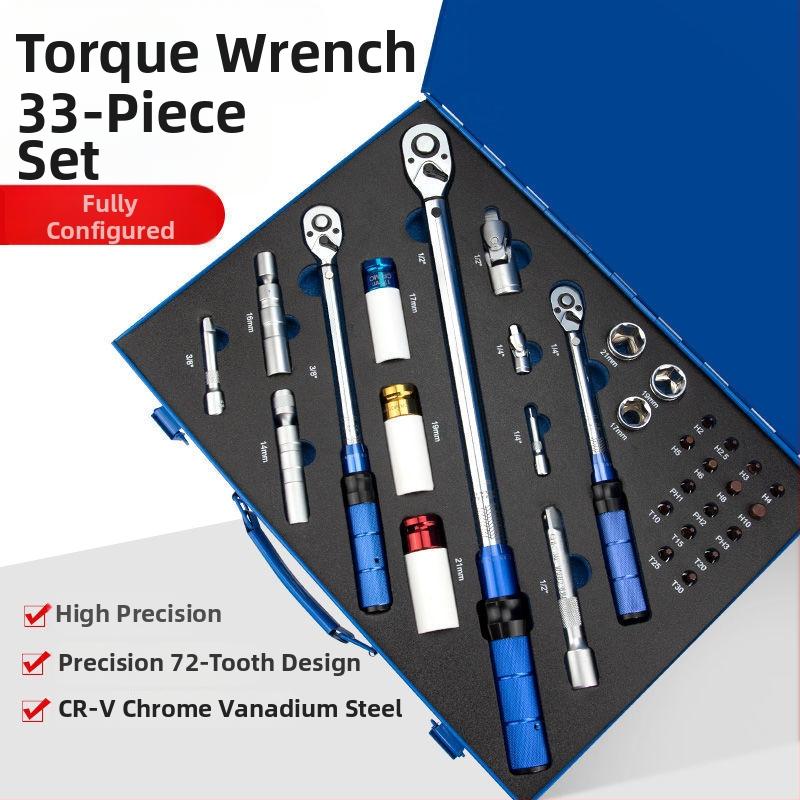 Set mjernih ključeva za moment s unaprijed postavljenom regulacijom, visoka preciznost; materijal: krom-vanadijska čelična legura; za popravke strojeva