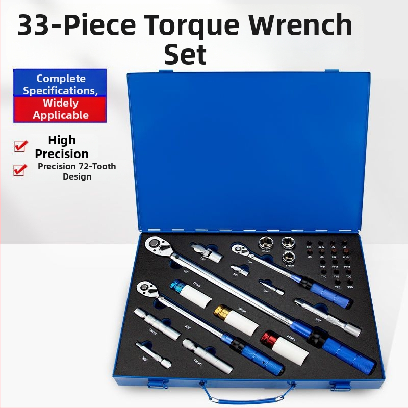 Set mjernih ključeva za moment s unaprijed postavljenom regulacijom, visoka preciznost; materijal: krom-vanadijska čelična legura; za popravke strojeva