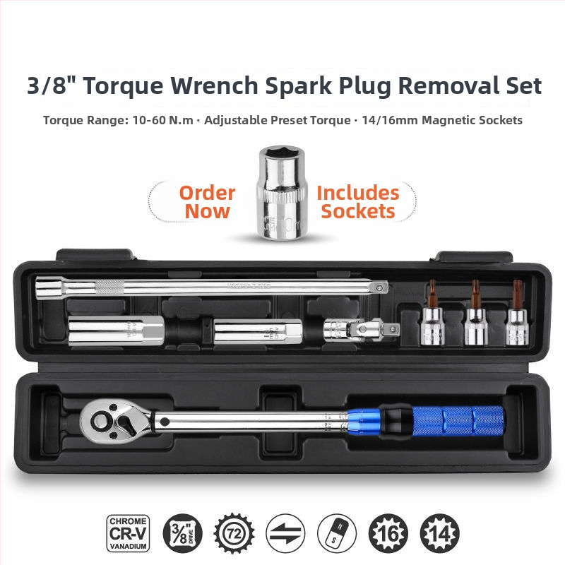 Set mjernih ključeva za moment s unaprijed postavljenom regulacijom, visoka preciznost; materijal: krom-vanadijska čelična legura; za popravke strojeva