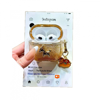 Silikonski 3D privjesak s ponijem, efekt svjetlucavog pijeska, potpuno pokriće, karikaturalni stil, 3D reljef, kompatibilan s kućištima AirPods Pro 3 i AirPods 4