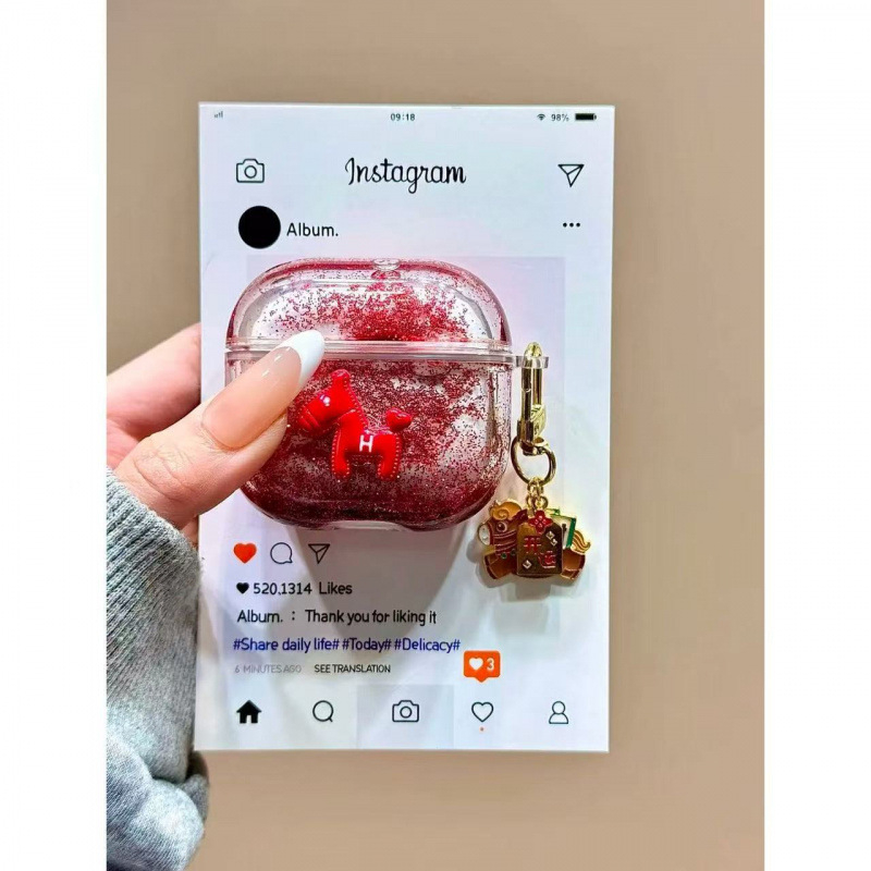 Silikonski 3D privjesak s ponijem, efekt svjetlucavog pijeska, potpuno pokriće, karikaturalni stil, 3D reljef, kompatibilan s kućištima AirPods Pro 3 i AirPods 4