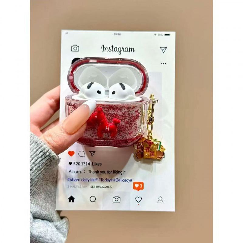 Silikonski 3D privjesak s ponijem, efekt svjetlucavog pijeska, potpuno pokriće, karikaturalni stil, 3D reljef, kompatibilan s kućištima AirPods Pro 3 i AirPods 4