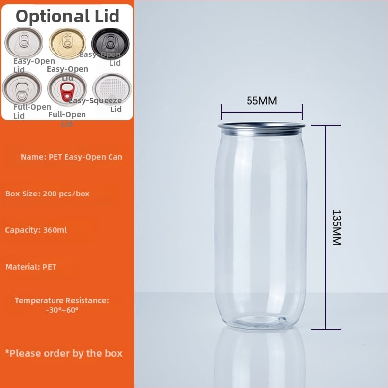 PET пластмасова бутилка за напитки с голям отвор и капак, модел 202#, печатано лого, капацитет 500 ml / 330 ml / 360 ml