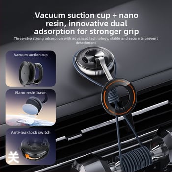Държач за телефон за кола с вакуумна чашка, 360° въртене, универсален за предното стъкло (Монтаж: вакуумна чашка; Въртене: 360°; Повърхност: предно стъкло)