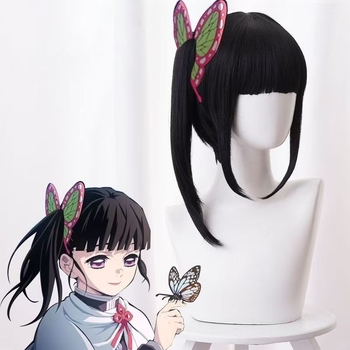Anime cos paróka Demon Slayer sorozathoz: Bob fazonú paróka, levehető lófarok, magas hőmérsékletű huzal, rögzítő mechanizmus, teljes fejfedő
