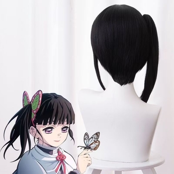 Anime cos paróka Demon Slayer sorozathoz: Bob fazonú paróka, levehető lófarok, magas hőmérsékletű huzal, rögzítő mechanizmus, teljes fejfedő