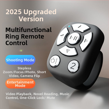 Bluetooth kruhové diaľkové ovládanie pre selfie a videá, model J6PRO, ABS telo, 40mAh batéria, bezdrôtový dosah 10 m, Micro rozhranie