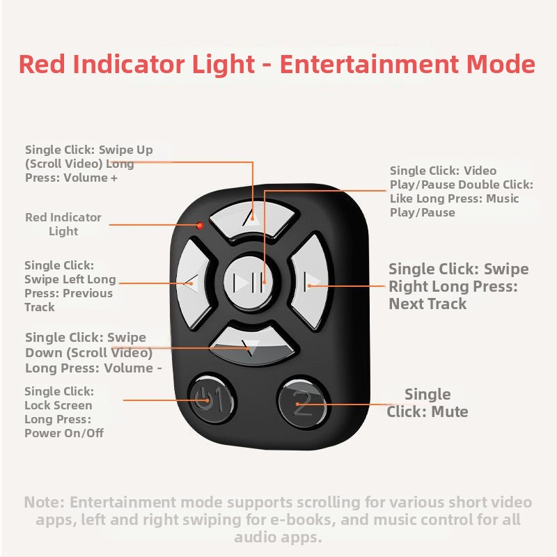 Bluetooth kruhové diaľkové ovládanie pre selfie a videá, model J6PRO, ABS telo, 40mAh batéria, bezdrôtový dosah 10 m, Micro rozhranie