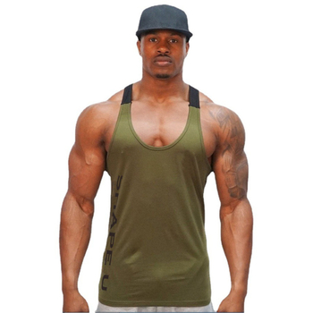 Férfi ujjatlan edzőmellény betűs mintával, 65% poliészter, imitáció pamut kötött anyag, nyomtatás/festés, nyár