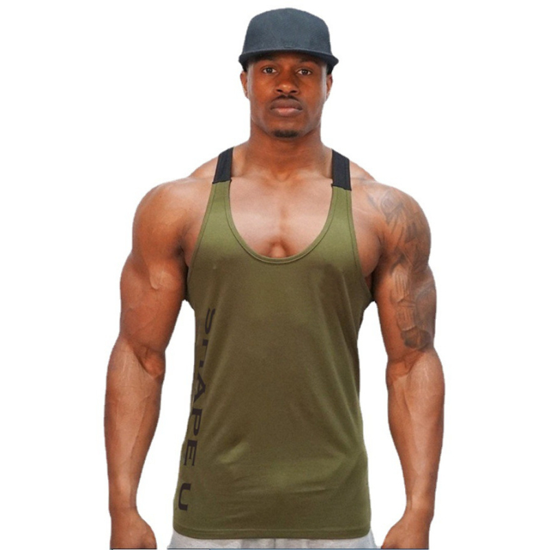 Férfi ujjatlan edzőmellény betűs mintával, 65% poliészter, imitáció pamut kötött anyag, nyomtatás/festés, nyár
