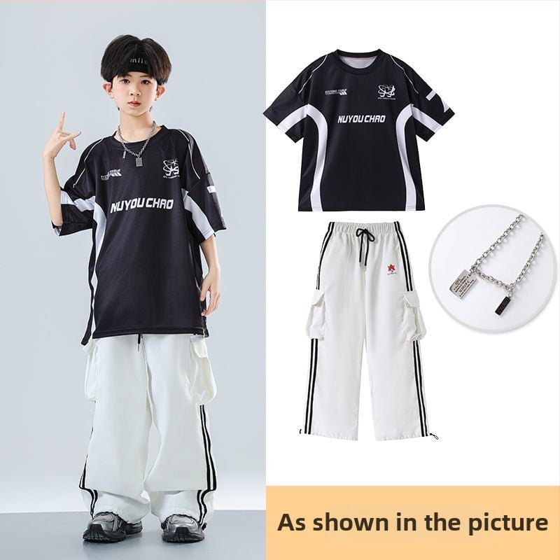 Dječji set za ulični hip-hop ples – unisex, ljeto 2025, brzo se suši materijal, acetatno vlakno, hip-hop stil