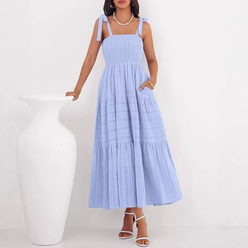 Haljina s A-linijom, duga, bez rukava, s džepovima, visoki struk, elastični poliester