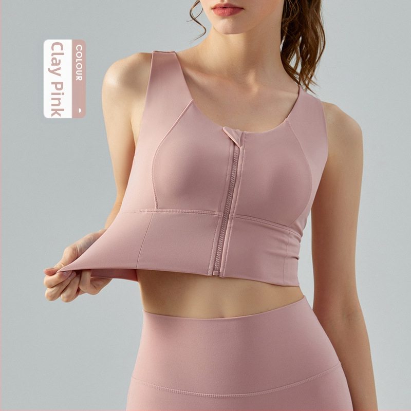 Női elől cipzáros sportmelltartó, párnázott, Nylon/Spandex anyag, magas intenzitású edzésekhez