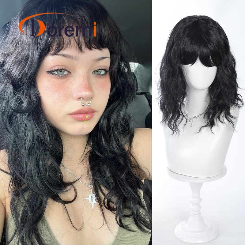 Göndör paróka egyenes frufni, természetes stílus, magas hőmérsékletű szál, DM28 modell, mechanikus feldolgozás